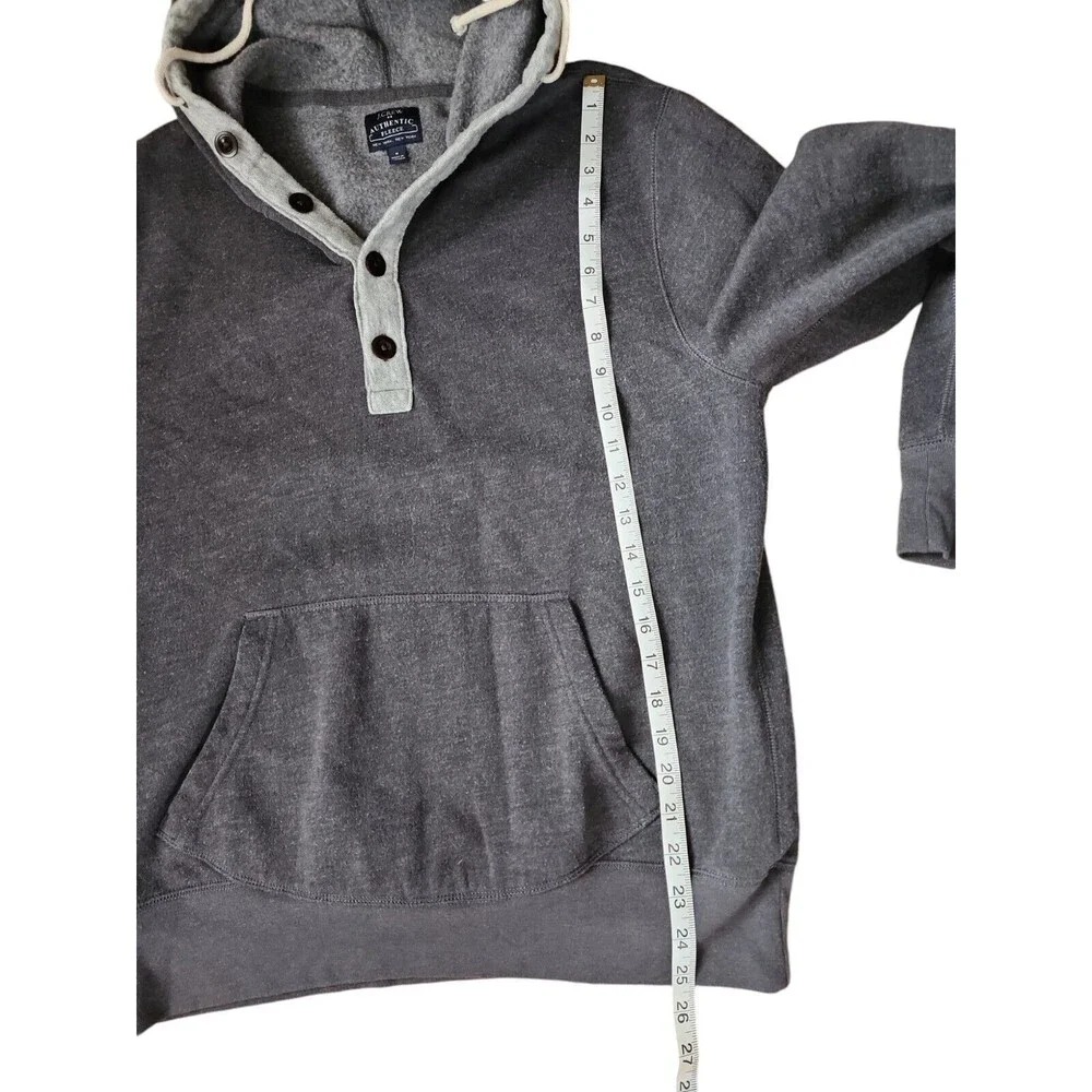 J. Crew Hoodie Mens Medium Authentic Fleece Gray Casual 4 Button Cotton Blend